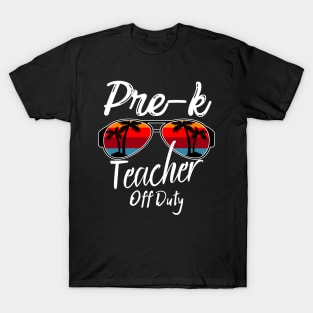 Pre-k Teacher Off Duty, Retro Sunset Glasses, Summer Vacation Gift T-Shirt